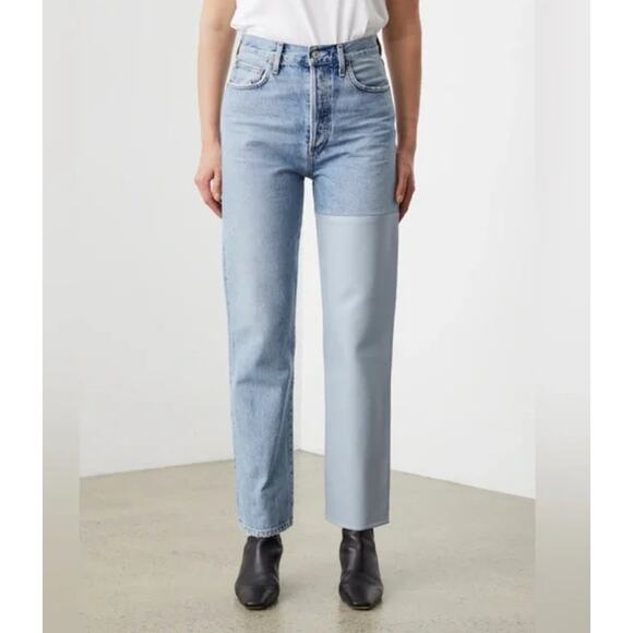 Agolde Denim - Agolde Jeans Pieced 90's Pinch Waist Jeans Leather Blue size 26 Flaw